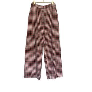 Nasty Gal Collection Red Black Gingham Wide Leg High Rise Pants Womens Size 8